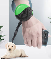 Hands-free wrist-type retractable pet leash with 3 meter strap for walking dogs and cats easily and safely
